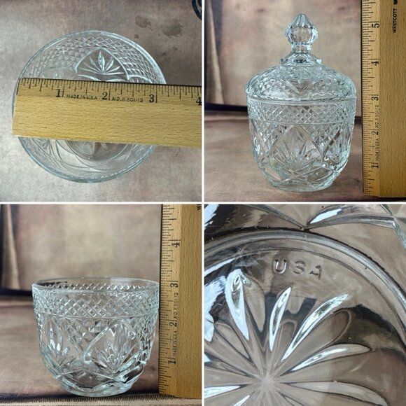 Vtg Diamond Cut Candy Dish w Lid - USA trinket bowl decor grannycore cottage - Picture 2 of 14